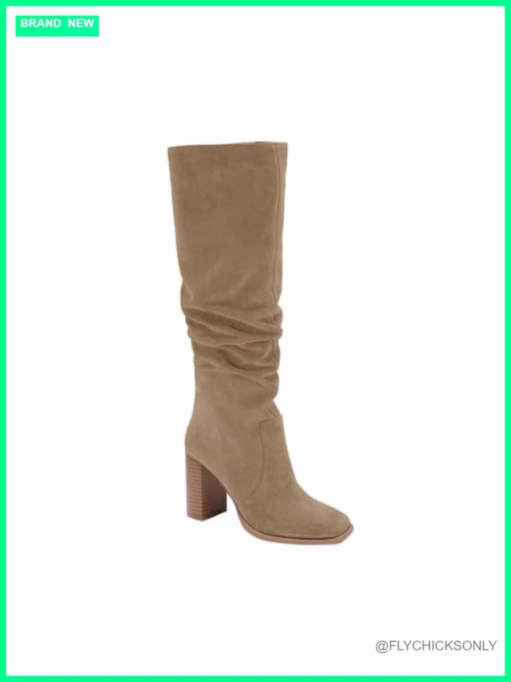 Womens Knee High Boots Chunky High Heel Square Toe Side Zipper Wide Calf